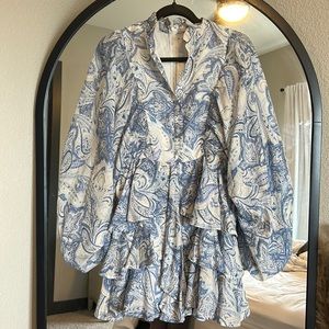 PAISLEY BUTTON DOWN RUFFLE MINI DRESS